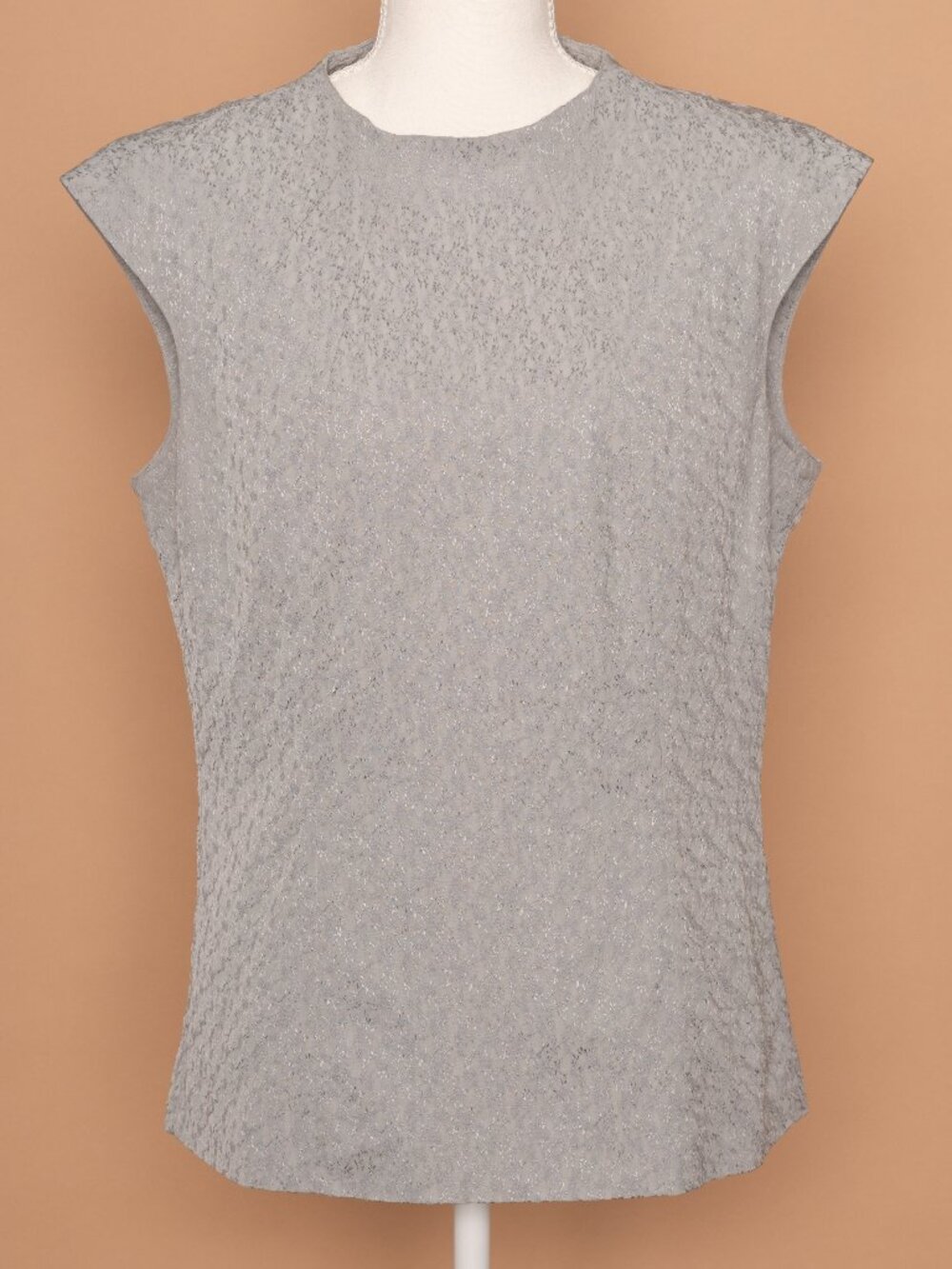 MM Lafleur NY Silver Gray Metallic Luxe Jacquard Short Sleeve Shirt Med Workwear